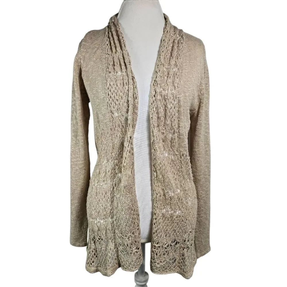 New Directions Beige Open Front Cardigan Size M